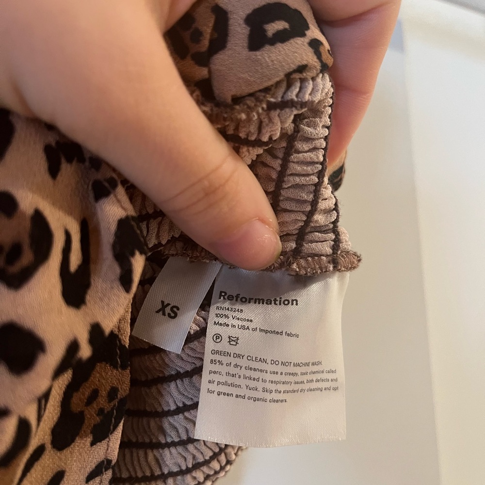 Reformation Leopard Print Ruche Top - Picture 3 of 3